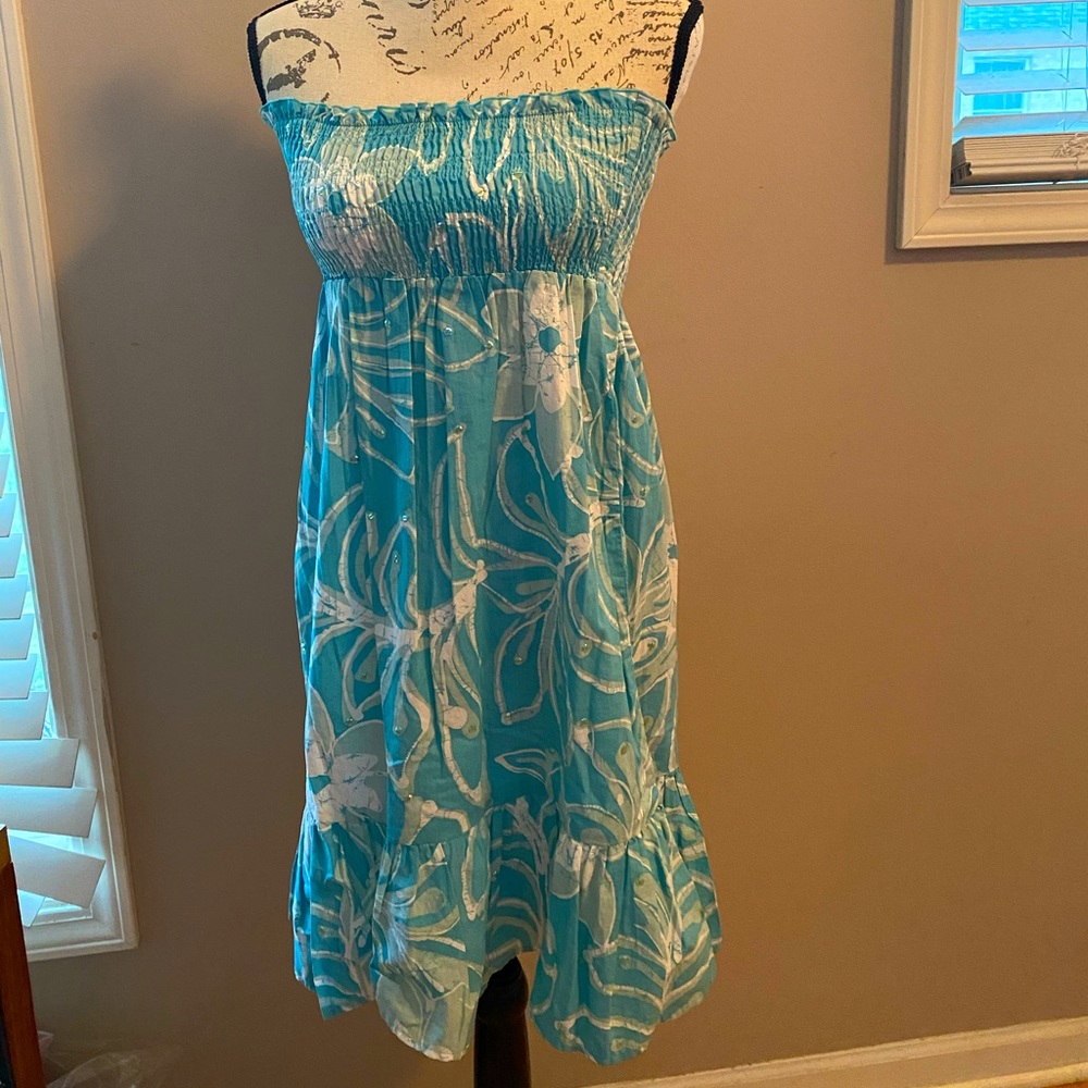Summer strapless blue floral dress - Picture 1 of 2